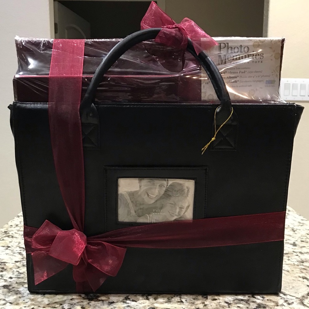 Fashionable Black Tote Bag With Memo Pad, Photo Album, Scrapbook